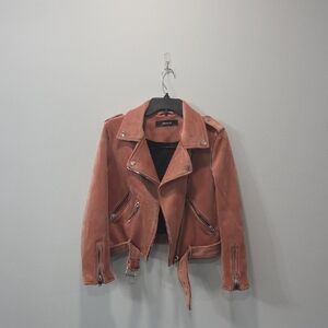 Pink Zara Basic Faux Suede/Velour Jacket - M